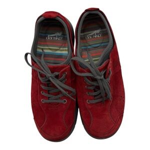 Dansko Suede Lace-Up Comfort Shoes – Red – Size 38 (US 7.5–8)